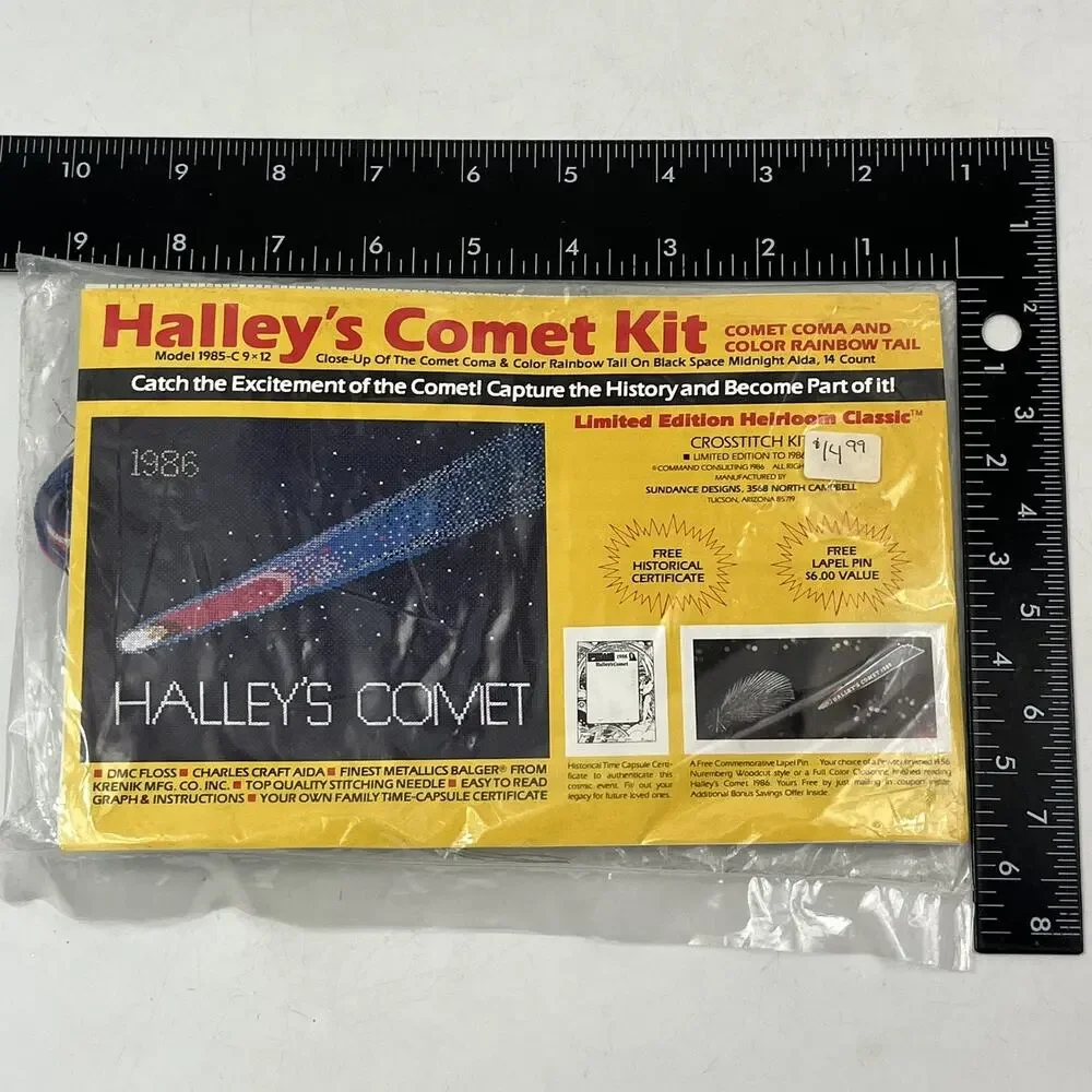 Vintage 1986 Halleys Comet Cross Stitch Kit 9x12 Space Sundance Designs Sealed